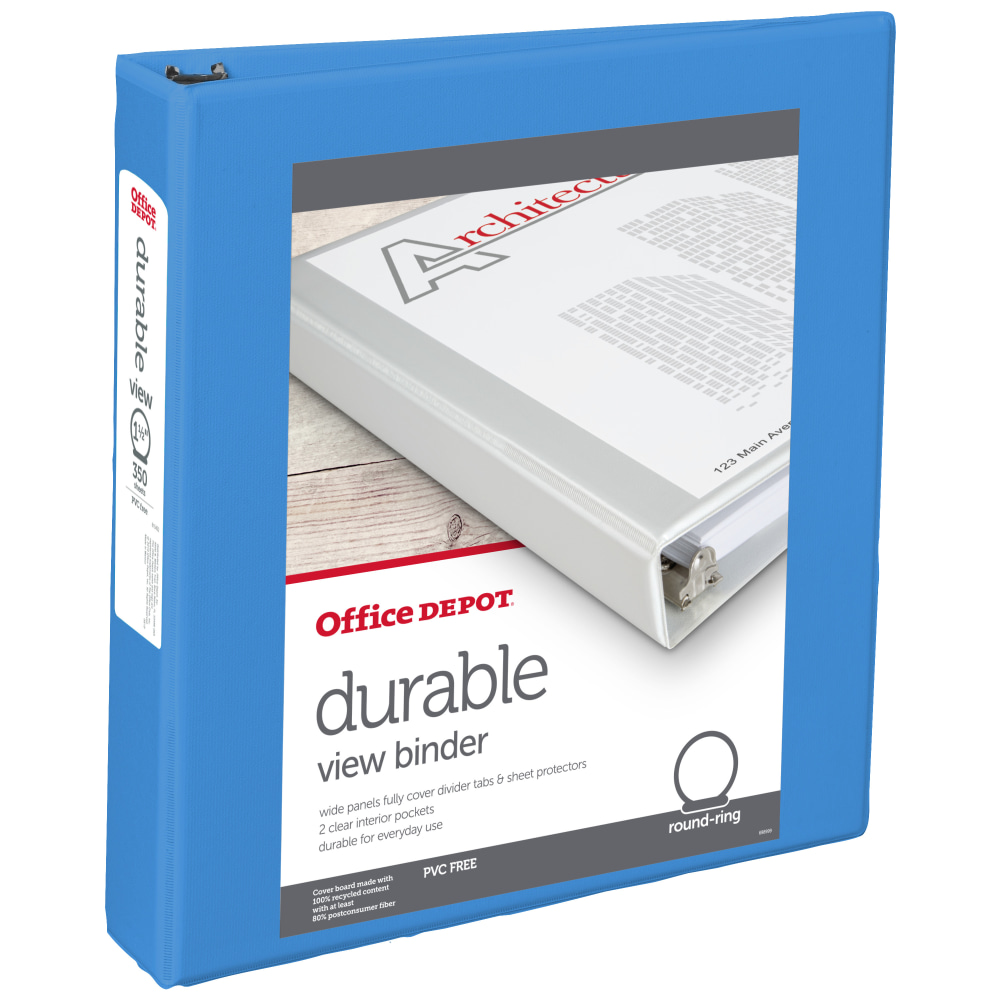 Office Depot 3-Ring Durable View Binder, 1-1/2in Round Rings, 49% Recycled, Sky Blue MPN:70401