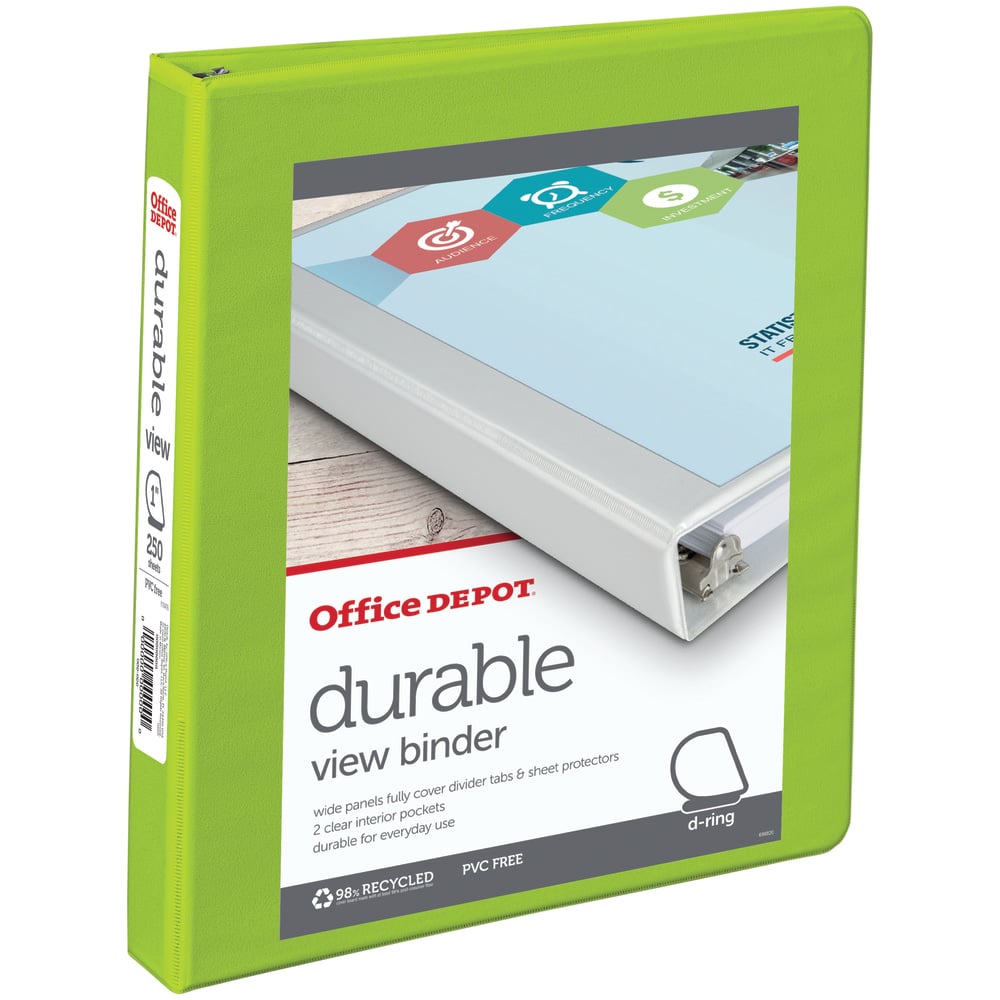 Office Depot Brand Durable View 3-Ring Binder, 1in D-Rings, Green MPN:OD03357