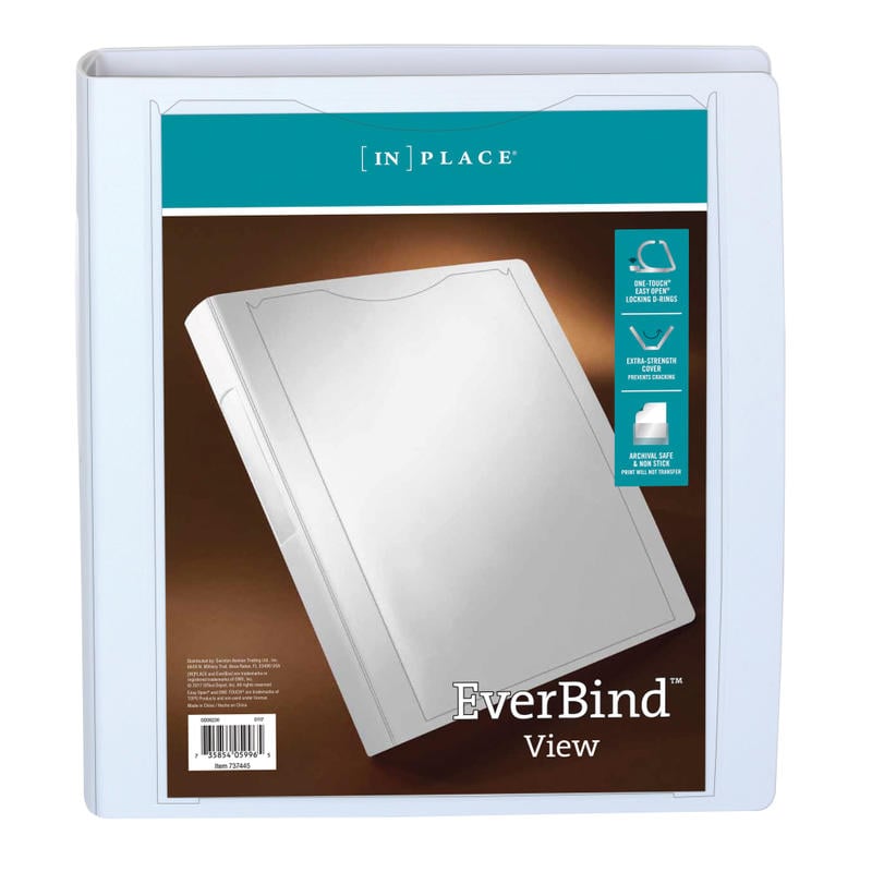 Office Depot Brand EverBind View 3-Ring Binder, 1 1/2in D-Rings, White (Min Order Qty 7) MPN:OD06230