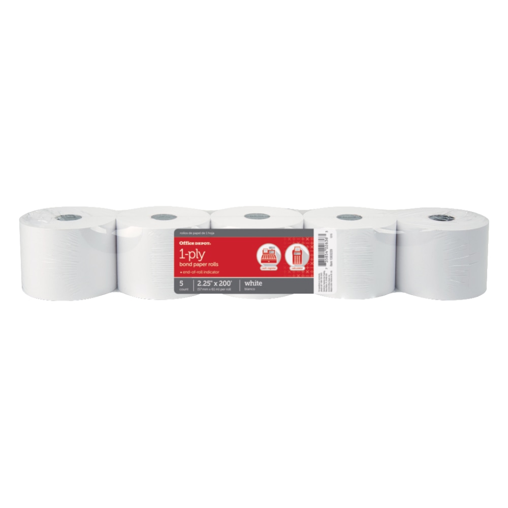 Office Depot Brand Paper Rolls, 2-1/4in x 200ft, White, Pack Of 5 (Min Order Qty 3) MPN:1383229