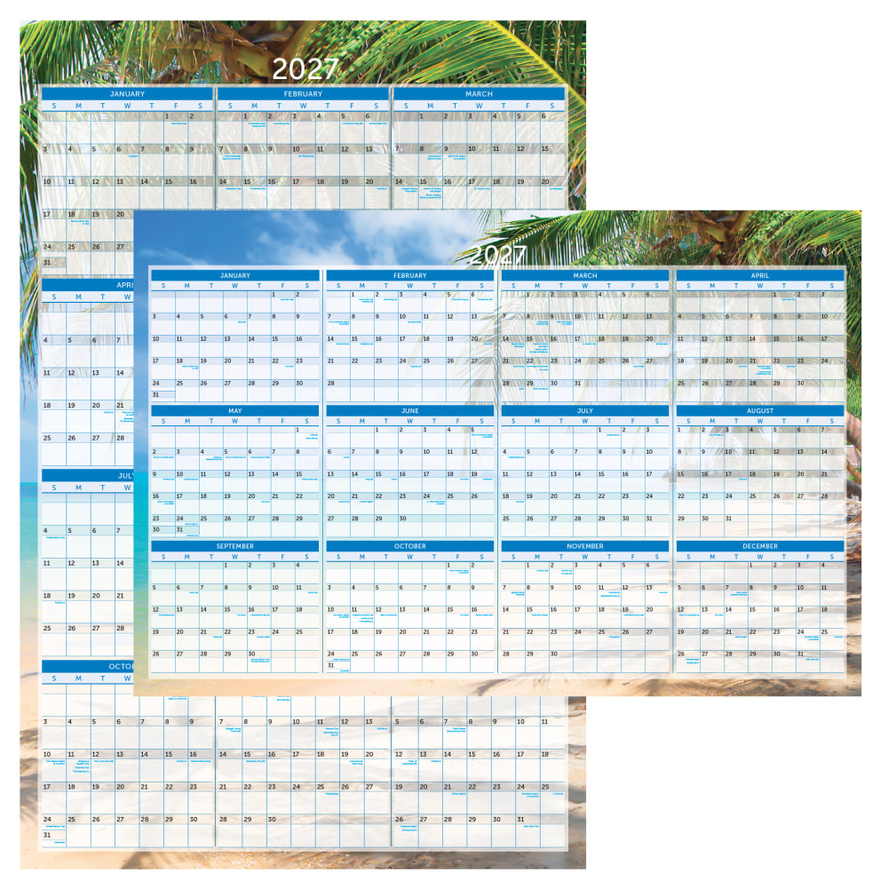 2027 Office Depot Brand Reversible Erasable Wall Calendar, 24in x 36in, Paradise, January to December MPN:ODUS2602-001