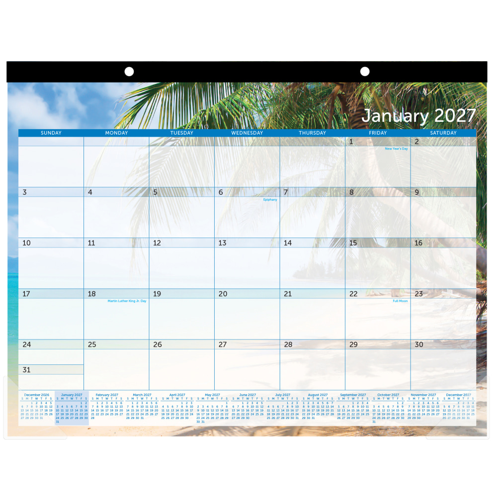 2027 Office Depot Brand Monthly Desk Pad Calendar, 22in x 17in, Paradise, January to December MPN:ODUS2602-002