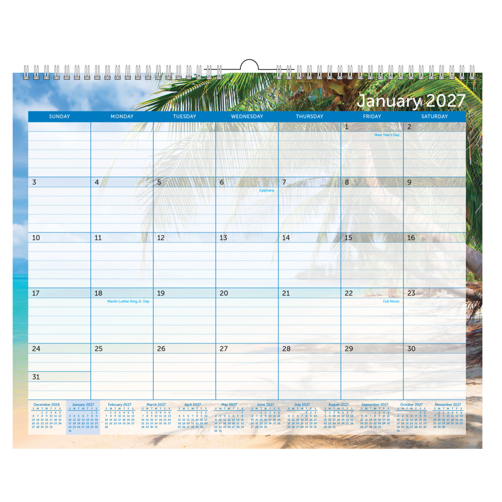 2027 Office Depot Brand Monthly Wall Calendar, 15in x 12in, Paradise, January to December MPN:ODUS2602-003