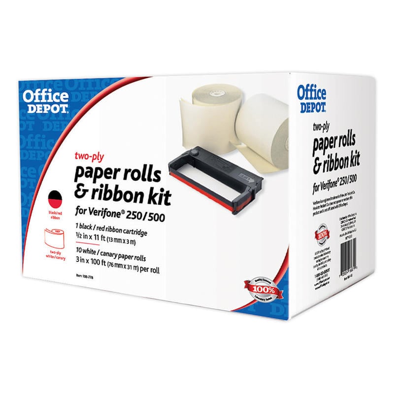 Office Depot Brand Verifone Kit For 250/500 Models, 3in x 100ft, Pack Of 10 Rolls & 1 Ribbon (Min Order Qty 3) MPN:108778