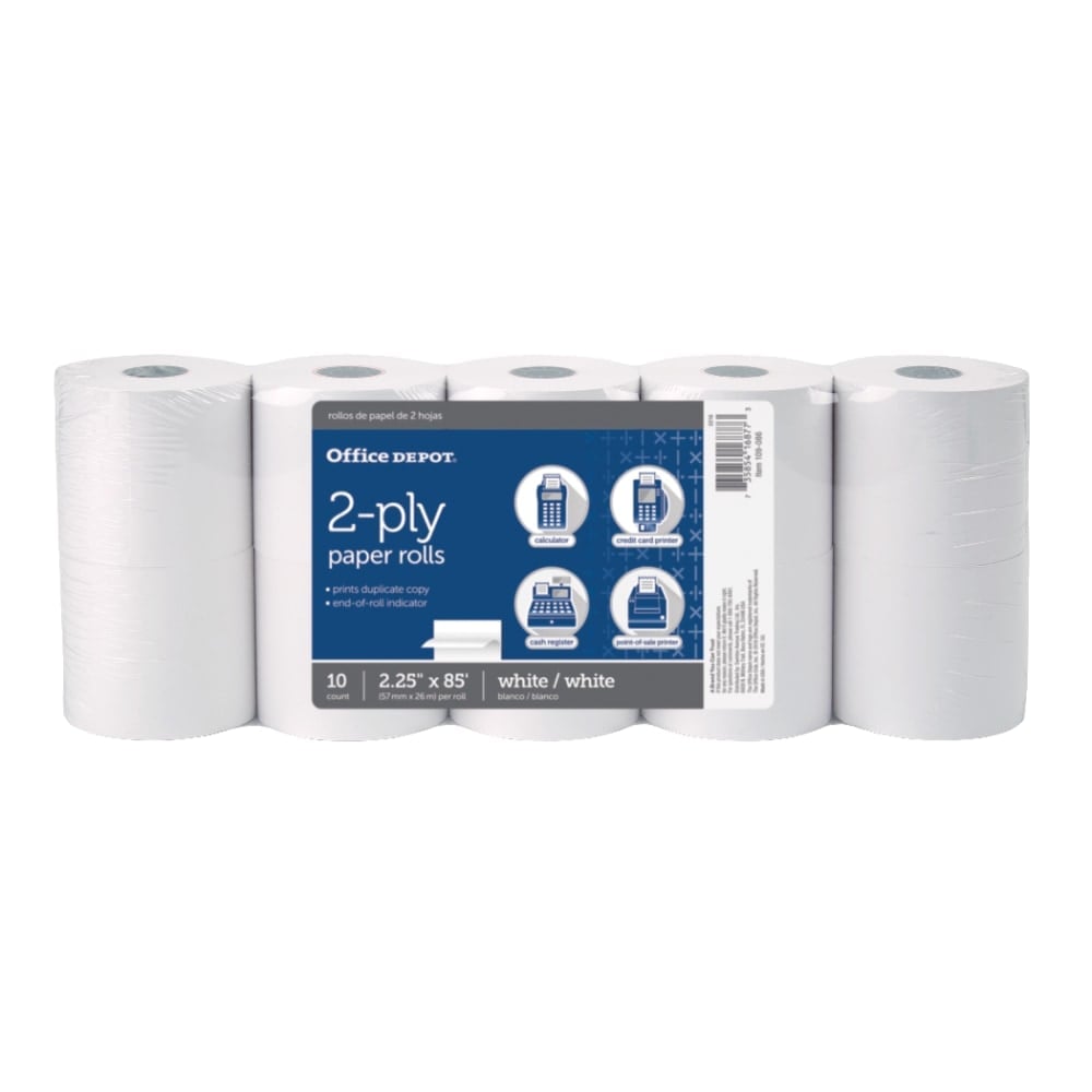Office Depot Brand 2-Ply Paper Rolls, 2-1/4in x 85ft, White, Pack Of 10 (Min Order Qty 6) MPN:109086