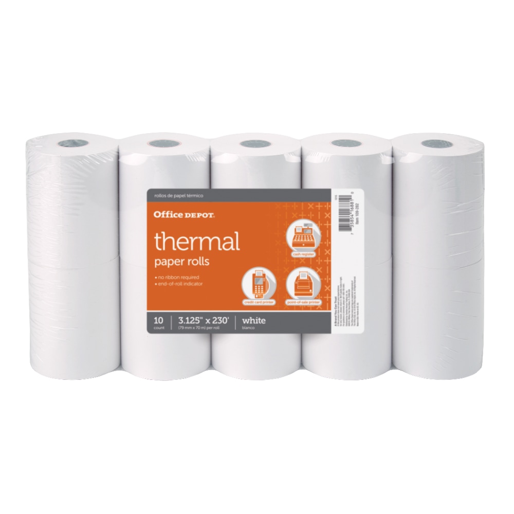 Office Depot Brand Thermal Paper Rolls, 3-1/8in x 230ft, White, Pack Of 10 (Min Order Qty 3) MPN:109282