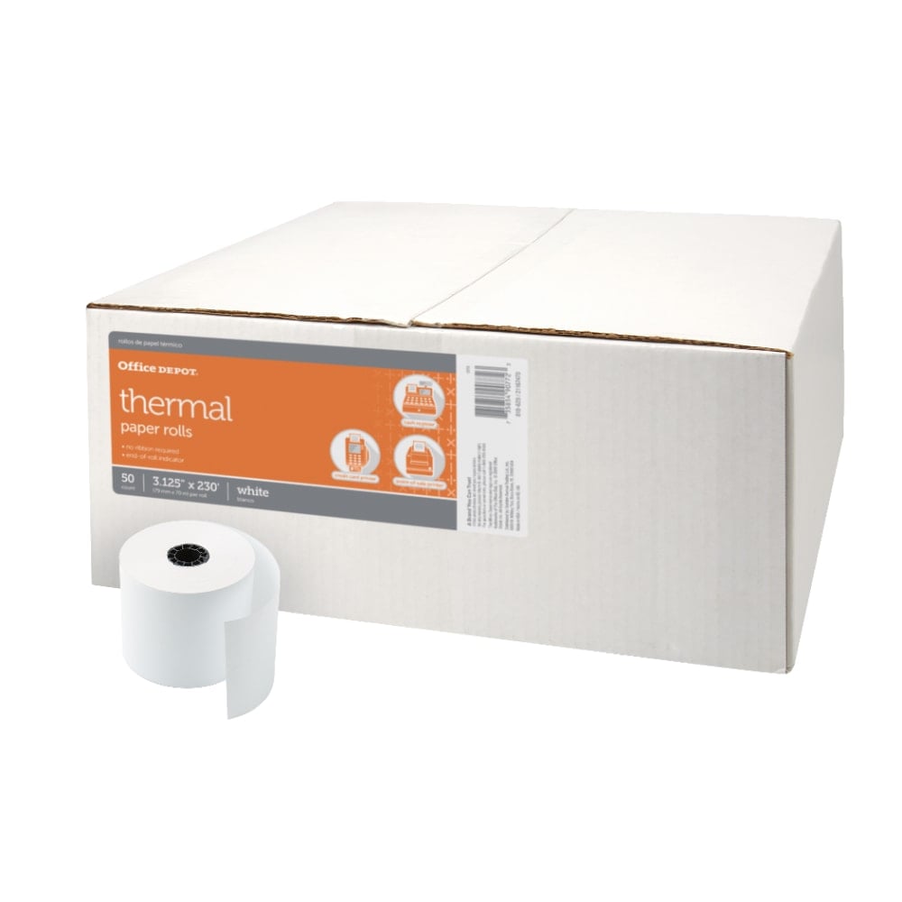 Office Depot Brand Thermal Paper Rolls, 3-1/8in x 230ft, White, Carton Of 50 MPN:818629