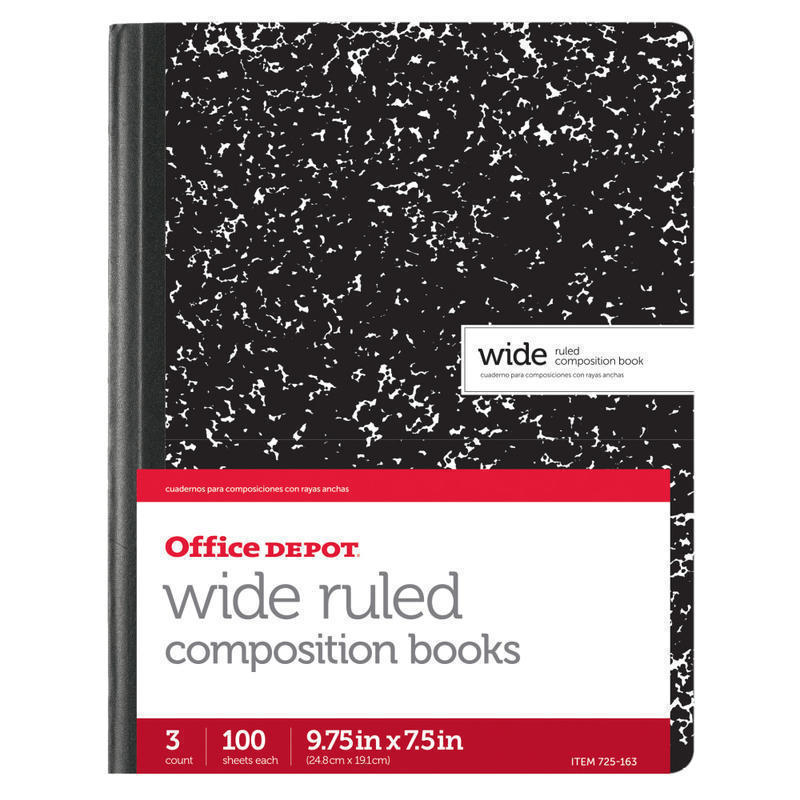 Office Depot Brand Marble Composition Book, 7 1/2in x 9 3/4in, Wide Ruled, 100 Sheets, Black/White, Pack of 3 (Min Order Qty 20) MPN:CJV01414