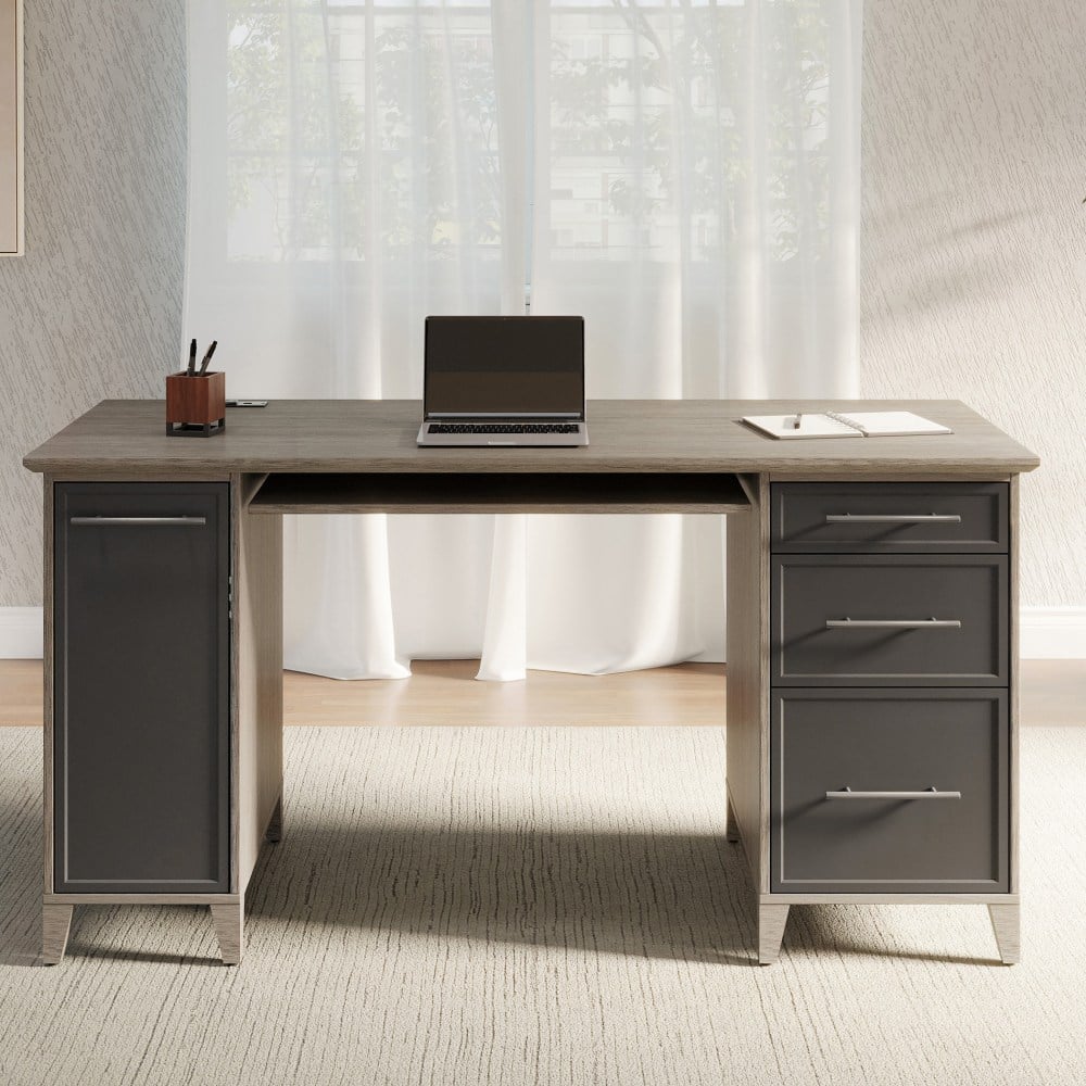 Realspace Koru 60inW Straight Computer Desk With Integrated Power & Charging, Two-Tone Slate/Gray Oak, BIFMA Compliant MPN:GLK20230301-3