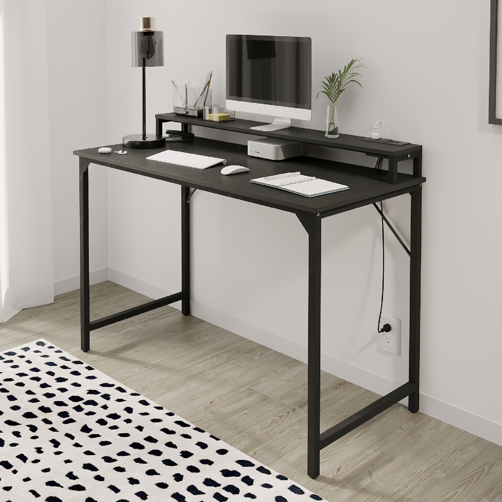Realspace Rezio 47in Computer Desk with Hutch and Integrated Power, Black, BIFMA Compliant MPN:MJ24-OFFC-004MD