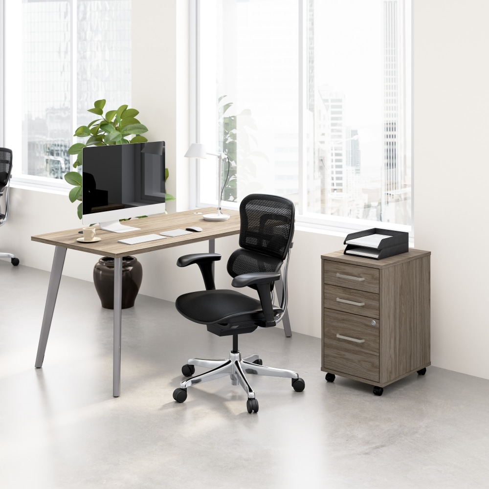 WorkPro Motiva 60inW Modern Office Desk With 3-Drawer Rolling File Cabinet, Modern Hickory, Standard Delivery MPN:MVA010MHSU