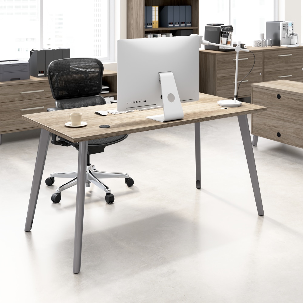 WorkPro Motiva 60inW Modern Office Desk With Metal Legs, Modern Hickory, Standard Delivery MPN:MVD160MH