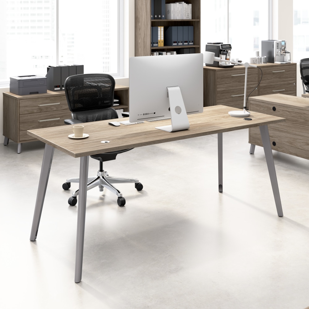 WorkPro Motiva 72inW Modern Office Desk With Metal Legs, Modern Hickory, Standard Delivery MPN:MVD172MH