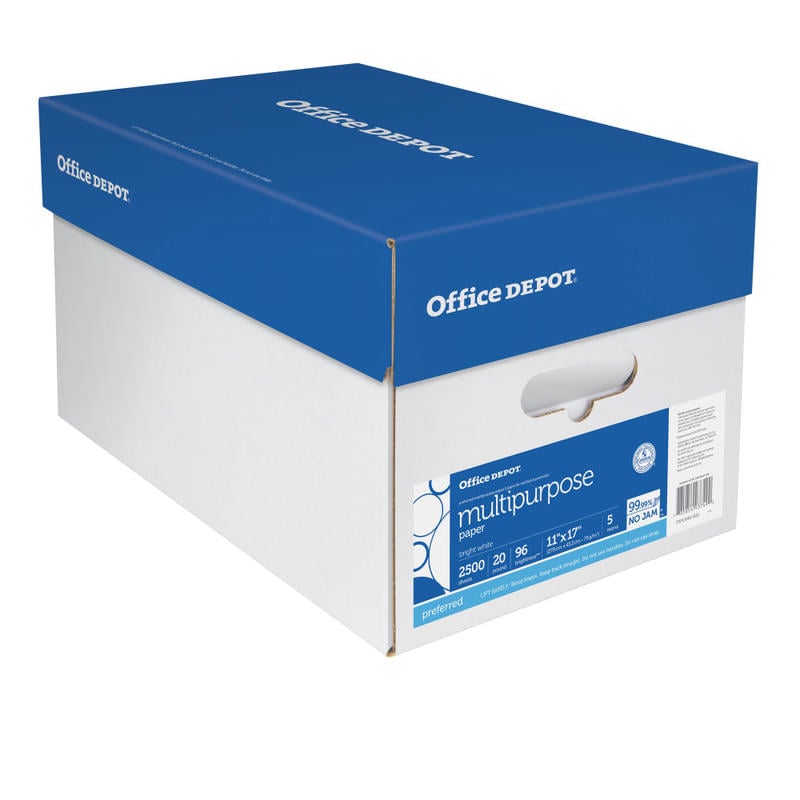 Office Depot Brand Multi-Use Printer & Copier Paper, Ledger Size (11in x 17in), 2500 Total Sheets, 96 (U.S.) Brightness, 20 Lb, White, 500 Sheets Per Ream, Case Of 5 Reams MPN:117095OD (CTN)