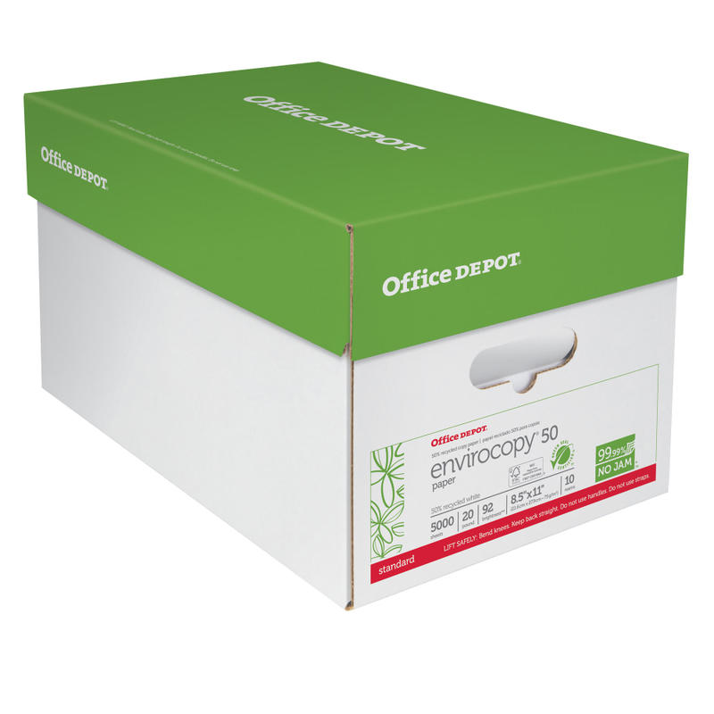 Office Depot EnviroCopy Copy Paper, White, Letter (8.5in x 11in), 5000 Sheets Per Case, 20 Lb, 50% Recycled, FSC Certified, Case Of 10 Reams MPN:1795