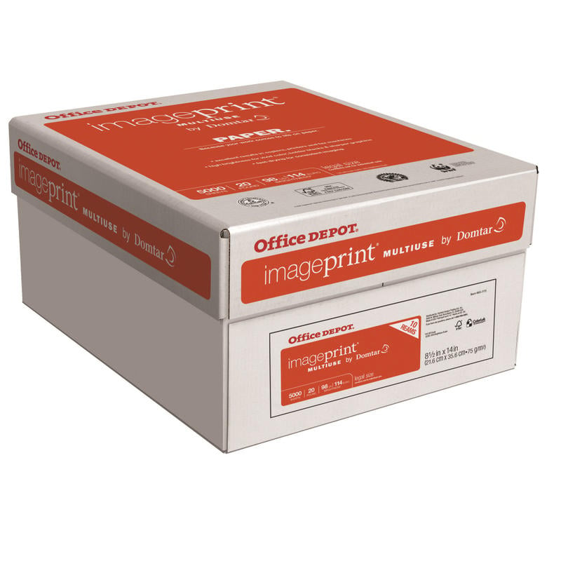 Office Depot ImagePrint Multi-Use Printer & Copy Paper, White, Legal (8.5in x 14in), 5000 Sheets Per Case, 20 Lb, 98 Brightness, FSC Certified, Case Of 10 Reams MPN:1836