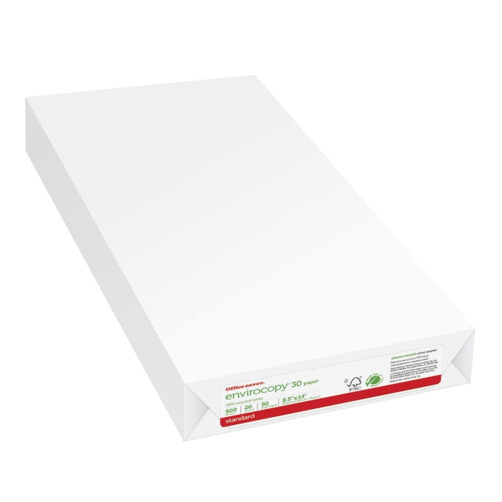 Office Depot EnviroCopy Copy Paper, White, Legal (8.5in x 14in), 500 Sheets Per Ream, 20 Lb, 92 Brightness, 30% Recycled, FSC Certified, OD55959 (Min Order Qty 6) MPN:654001ODREA