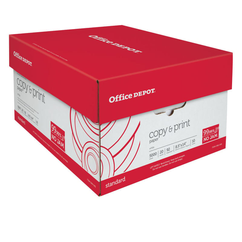 Office Depot Brand Multi-Use Printer & Copier Paper, Legal Size (8 1/2in x 14in), 5000 Total Sheets, 20 Lb, White, 500 Sheets Per Ream, Case Of 10 Reams MPN:854001OD