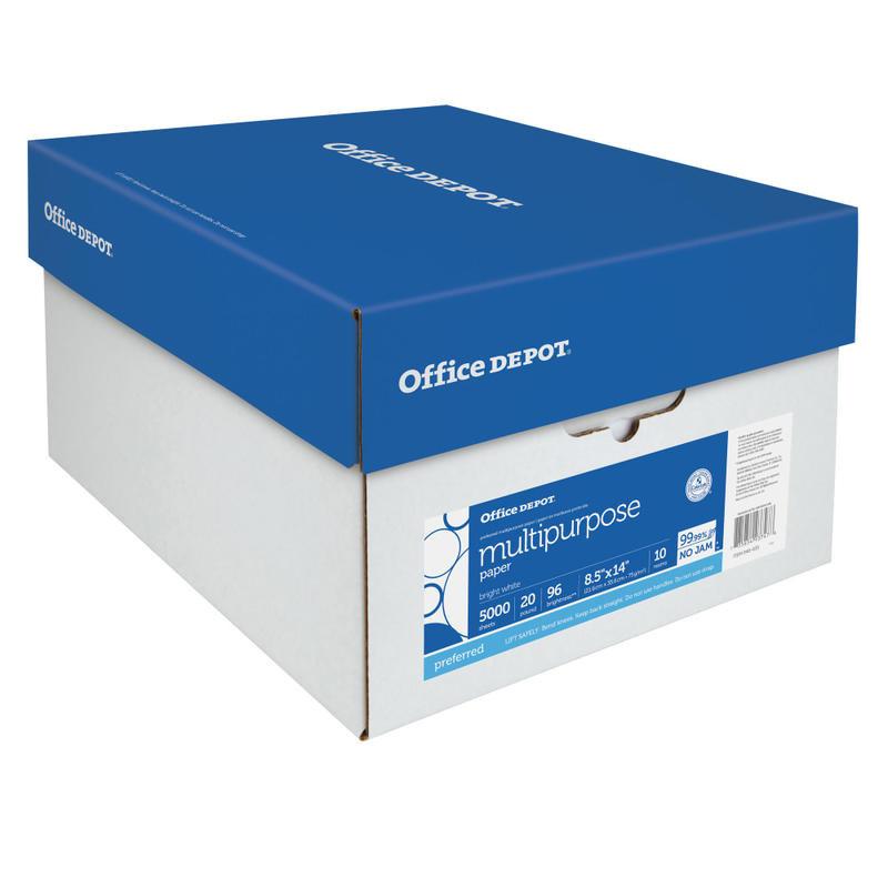 Office Depot Multi-Use Printer & Copy Paper, White, Legal (8.5in x 14in), 5000 Sheets Per Case, 20 Lb, 96 Brightness, Case Of 10 Reams MPN:954001OD (CTN)