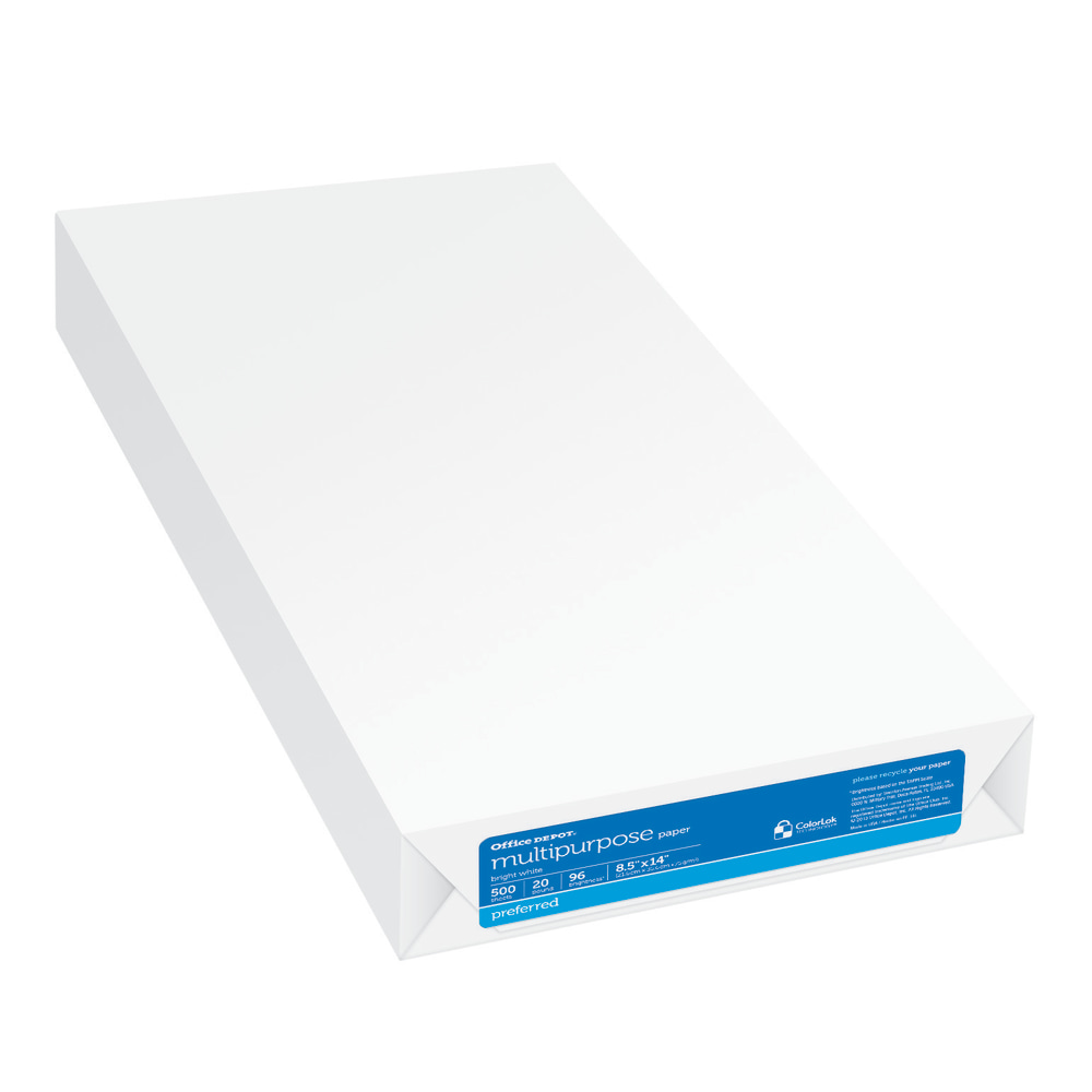 Office Depot Multi-Use Printer & Copy Paper, White, Legal (8.5in x 14in), 500 Sheets Per Ream, 20 Lb, 96 Brightness, OD44128 (Min Order Qty 7) MPN:954001OD (REAM)