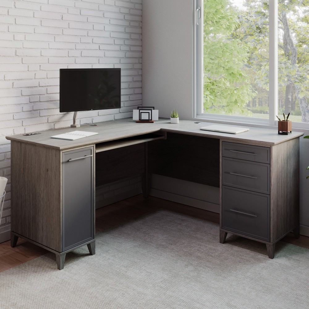 Realspace Koru 60inW L-Shaped Corner Computer Desk With Integrated Power & Charging, Two-Tone Slate/Gray Oak, BIFMA Compliant MPN:GLK20230302-3