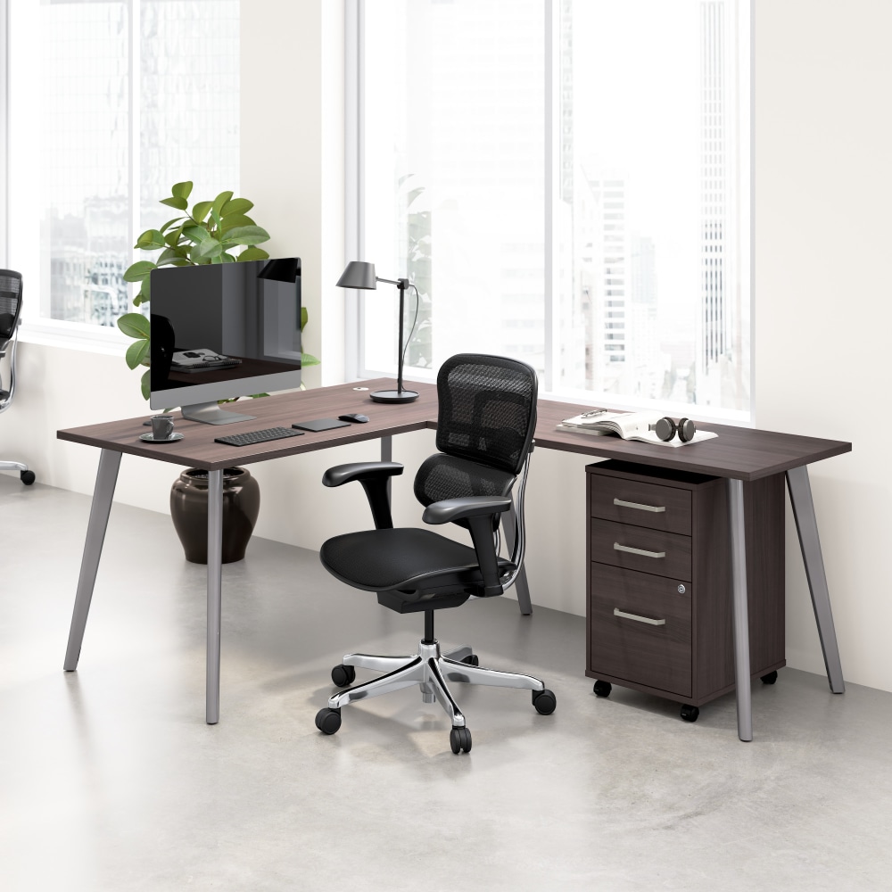 WorkPro Motiva 60inW Modern L Shaped Office Desk With Rolling File Cabinet, Storm Gray, Standard Delivery MPN:MVA008SGSU