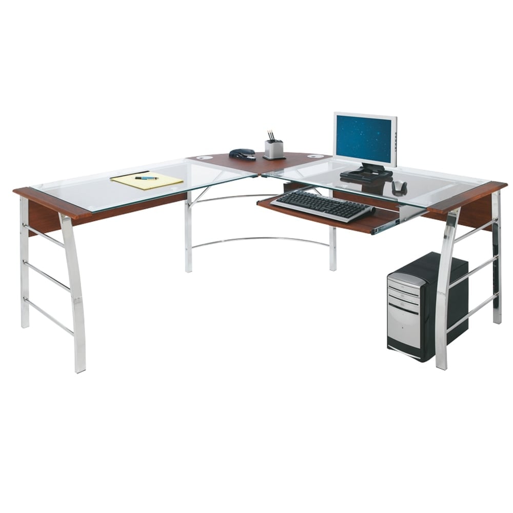Realspace Mezza 62inW L-Shaped Corner Desk, Cherry/Chrome MPN:ST-S1341A C