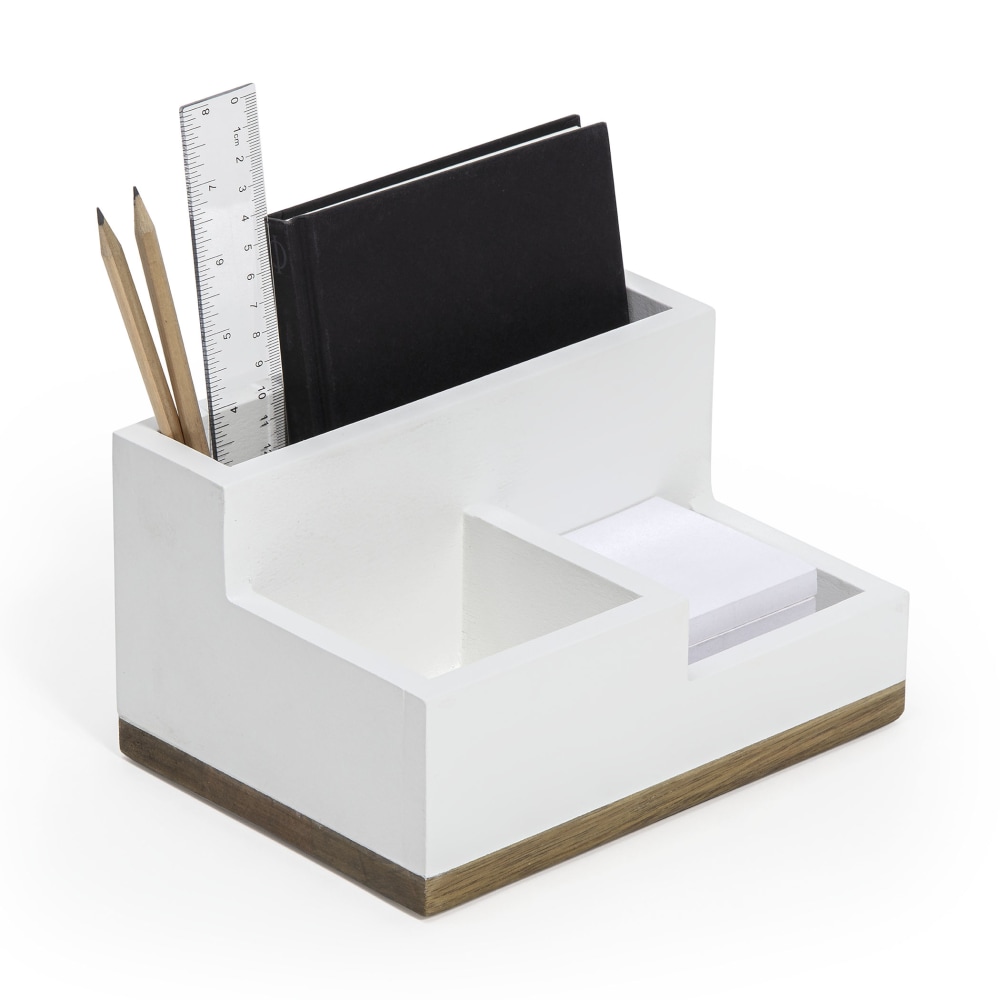Realspace 3-Compartment Wood Desktop Organizer, 4-1/2inH x 8-1/2inW x 6inD, White/Natural MPN:OD-BTS-OR-001
