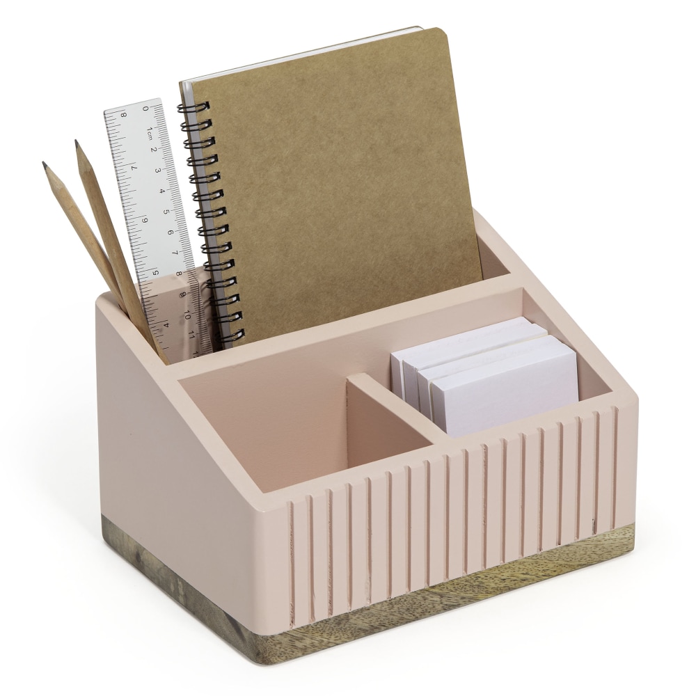 Realspace 3-Compartment Wood Desktop Organizer, 5inH x 8-1/2inW x 6inD, Pink/Natural MPN:OD-BTS-OR-002