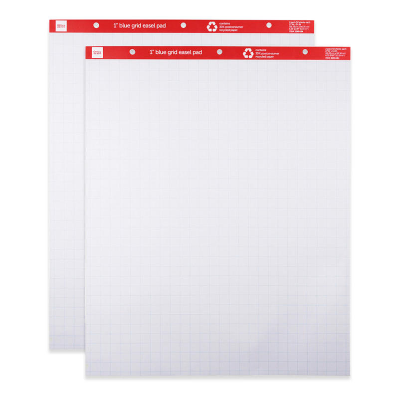 Office Depot Brand Easel Pads, 27in x 34in, 1in Blue Grid, 50 Sheets, 30% Recycled, Pack Of 2 MPN:ODUS2006-006