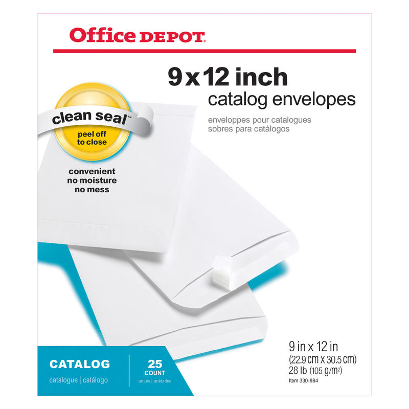 Office Depot Brand  9in x 12in Catalog Envelopes, Clean Seal, White, Pack Of 25 (Min Order Qty 9) MPN:330984
