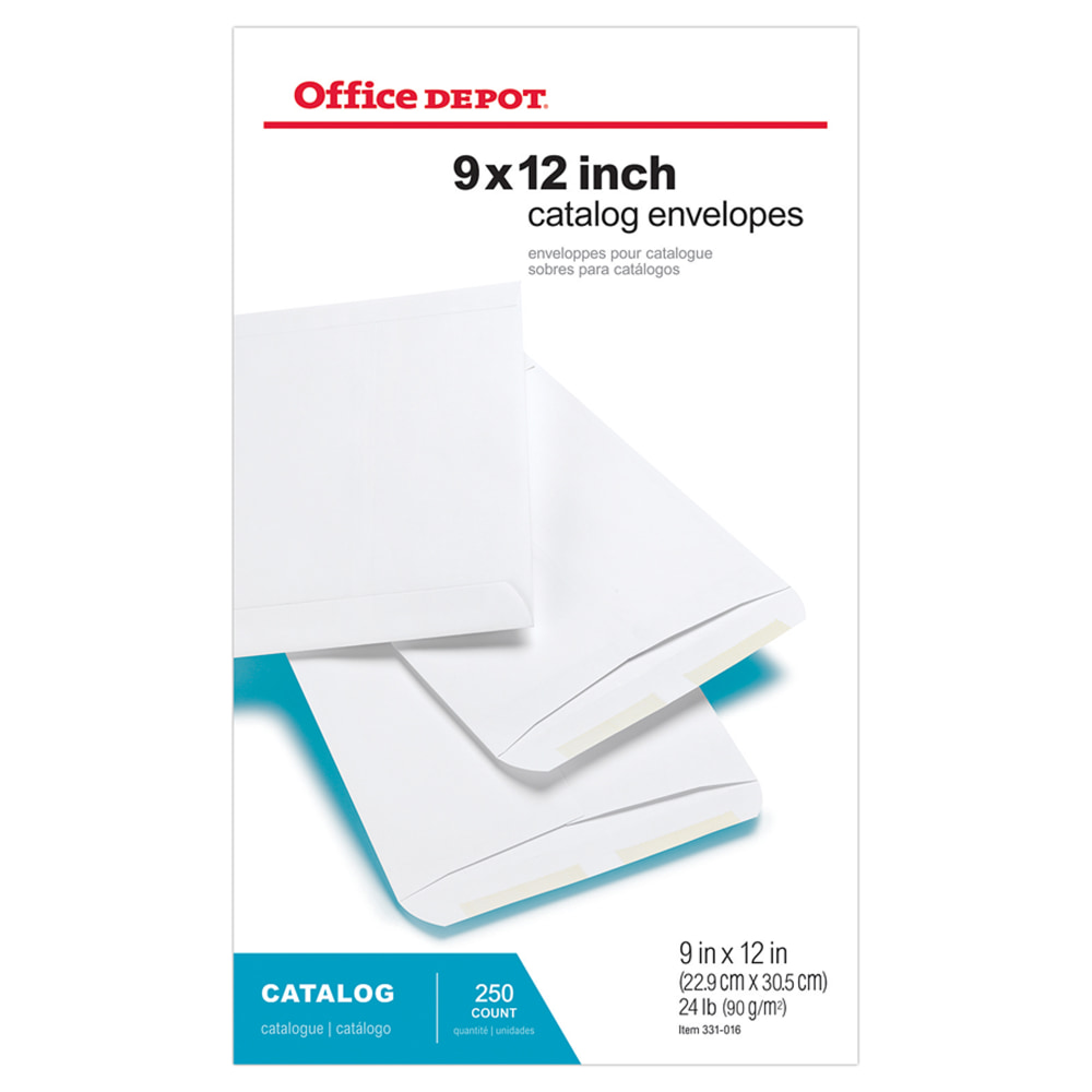 Office Depot Brand  9in x 12in Catalog Envelopes, Gummed Seal, White, Box Of 250 (Min Order Qty 4) MPN:331016