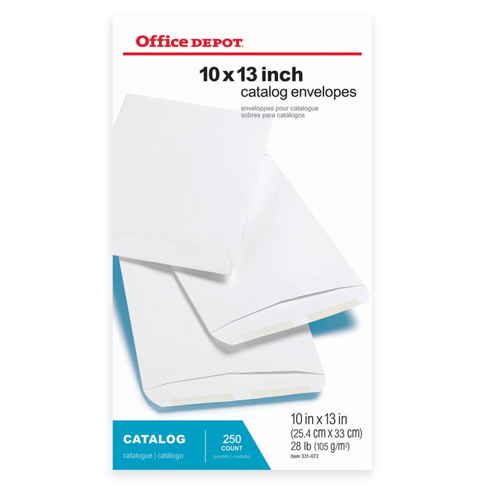 Office Depot Brand 10in x 13in Catalog Envelopes, Gummed Seal, White, Box Of 250 (Min Order Qty 3) MPN:331072