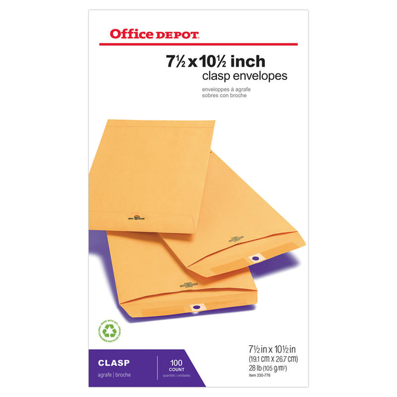 Office Depot Brand 7-1/2in x 10-1/2in Manila Envelopes, Clasp Closure, Brown Kraft, Box Of 100 (Min Order Qty 5) MPN:ODP77975