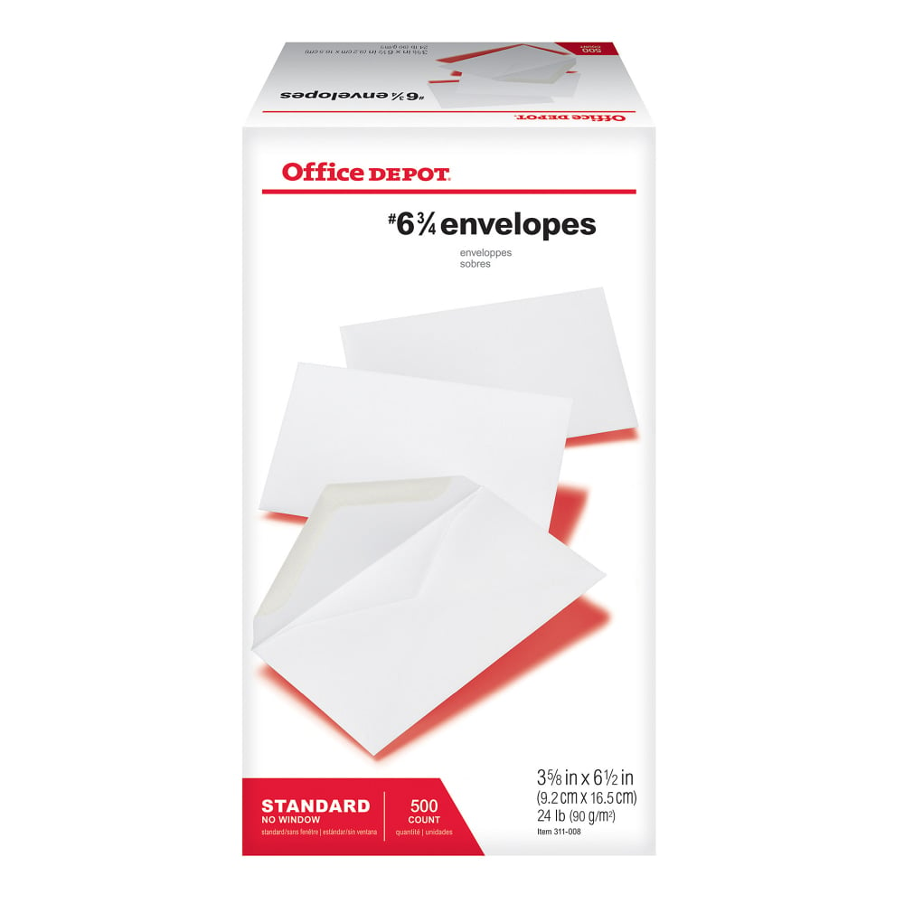 Office Depot Brand Envelopes, 3-5/8in x 6-1/2in, Gummed Seal, White, Box Of 500 (Min Order Qty 6) MPN:ODP78105