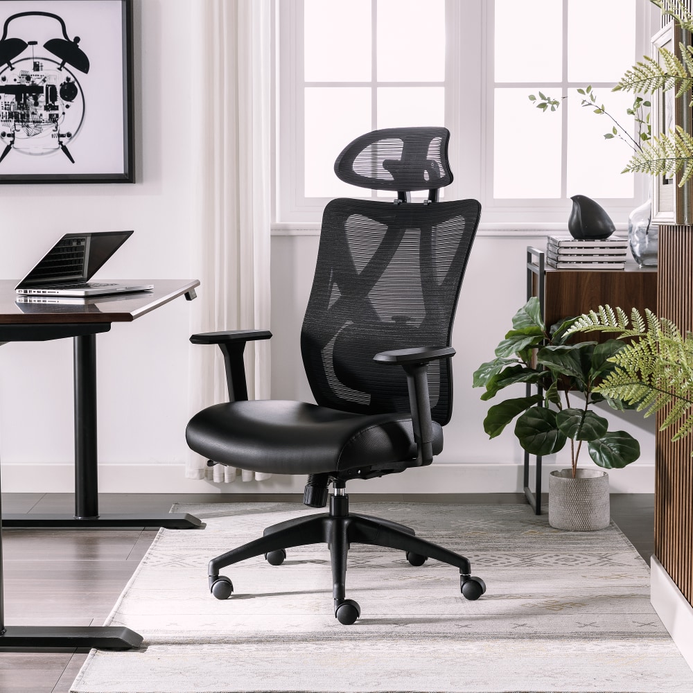 Serta SitTrue Ridgefield Ergonomic Mesh/Vegan Leather High-Back Task Office Chair, Black MPN:52119-BLK