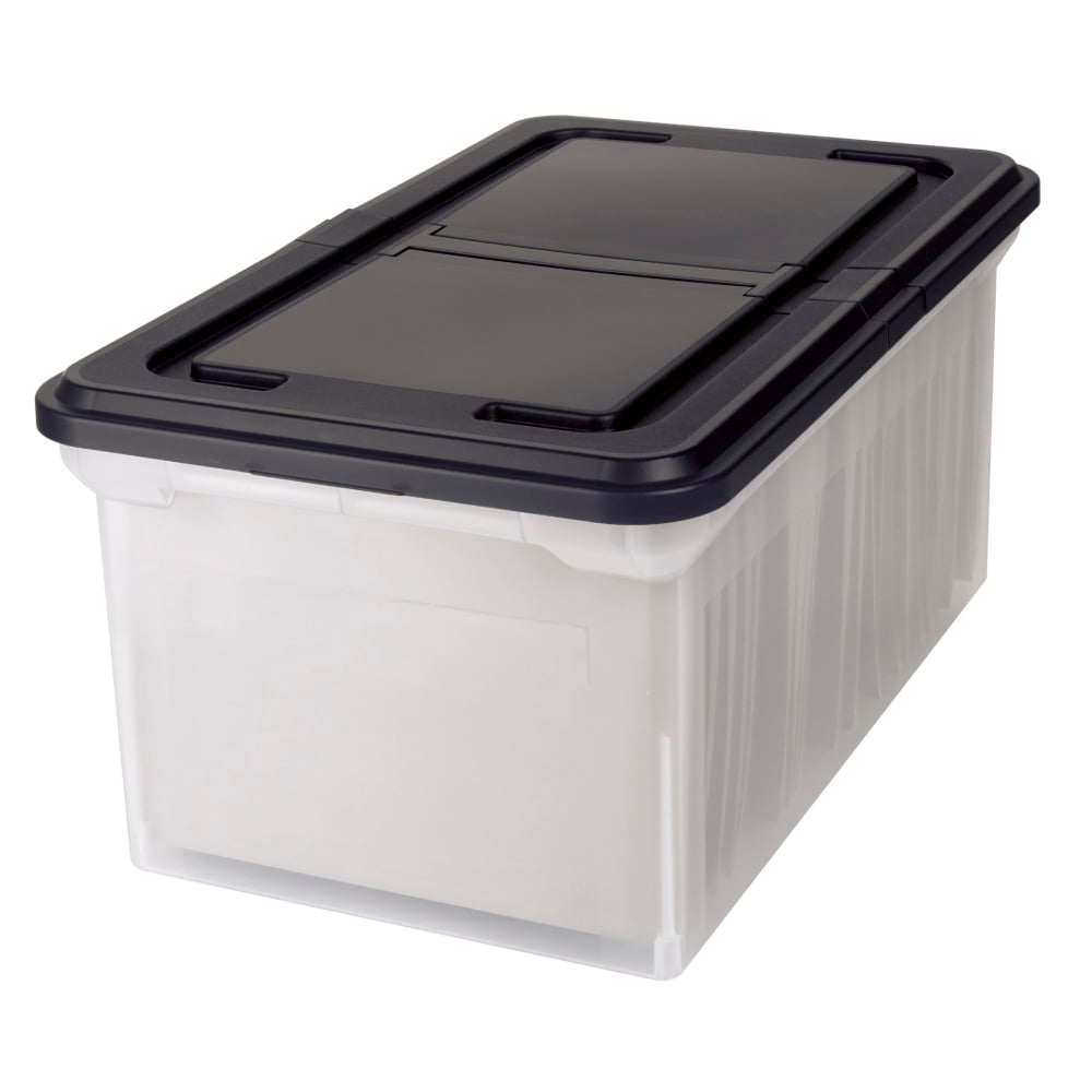 Office Depot Brand Stackable File Tote Box, Letter Size, 10-7/10inH x 22-4/5inD x 13-7/10inW, Clear/Black (Min Order Qty 4) MPN:55-706