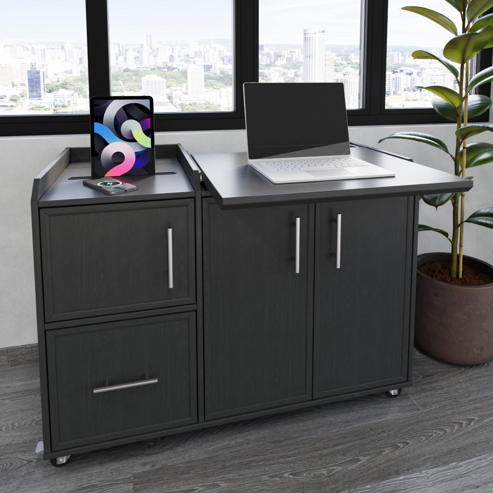 Realspace 40inW Multifunction Mobile File Cabinet Printer Stand with Integrated Power & Charging, Espresso Oak, BIFMA Compliant MPN:GLK20240302