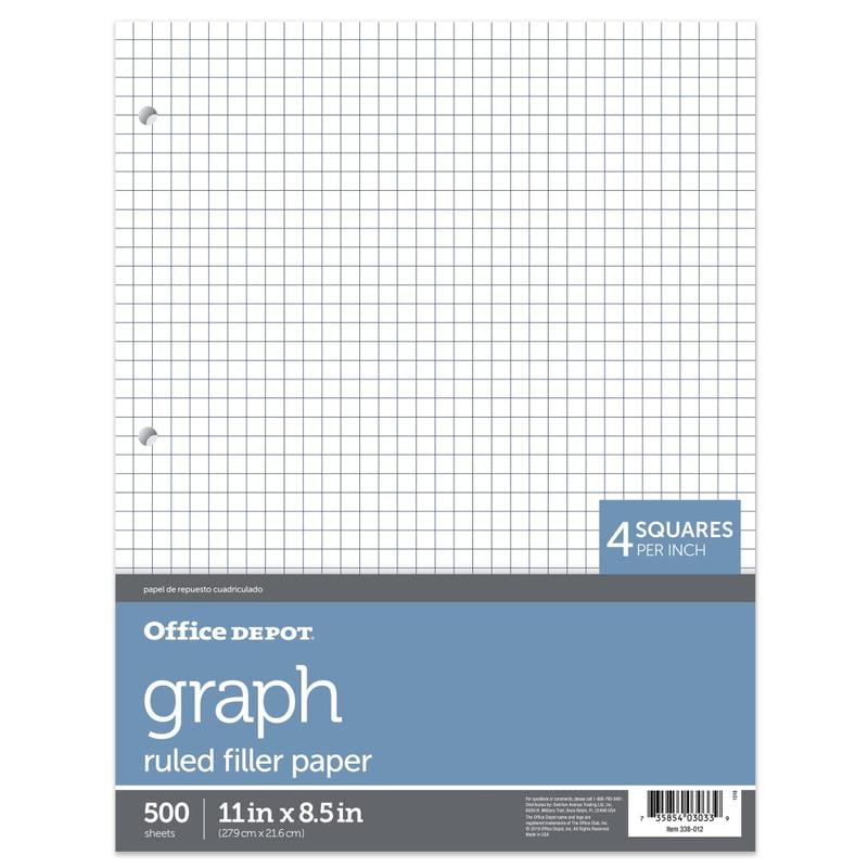 Office Depot Brand Quadrille-Ruled Notebook Filler Paper, 8 1/2in x 11in, White, Pack Of 500 Sheets (Min Order Qty 13) MPN:4170508