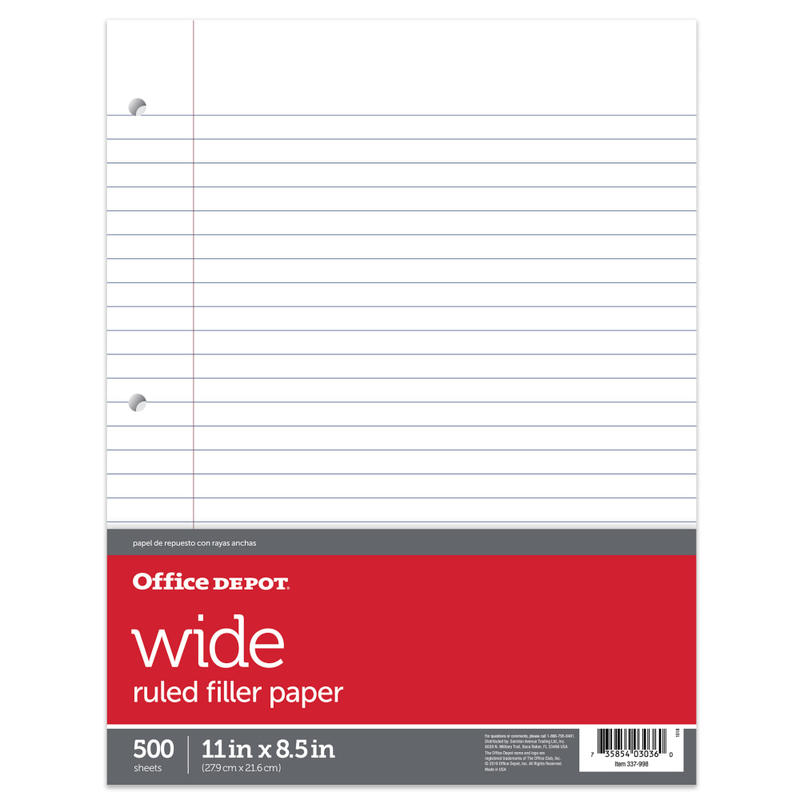 Office Depot Brand Ruled Filler Paper, 8 1/2in x 11in, Wide Ruled, White, Pack Of 500 Sheets (Min Order Qty 13) MPN:43500-10