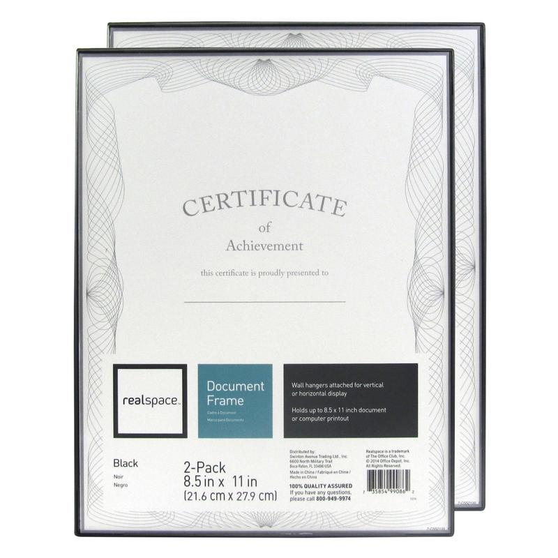 Realspace Slimline Document Frames, 8-1/2in x 11in, Black, Pack Of 2 Frames (Min Order Qty 15) MPN:207592