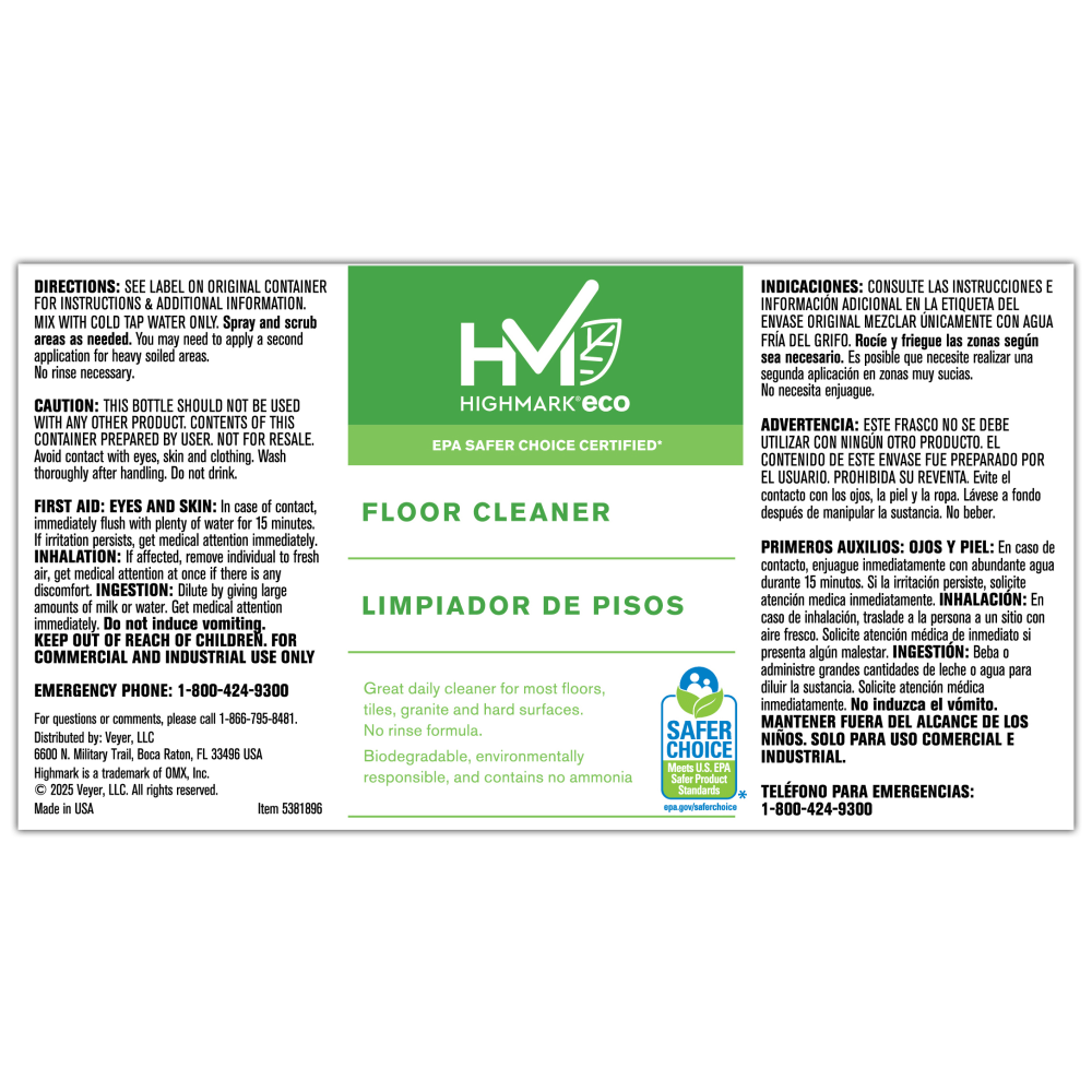 Highmark Secondary Label, Floor Cleaner, 3-3/4in x 7in MPN:604