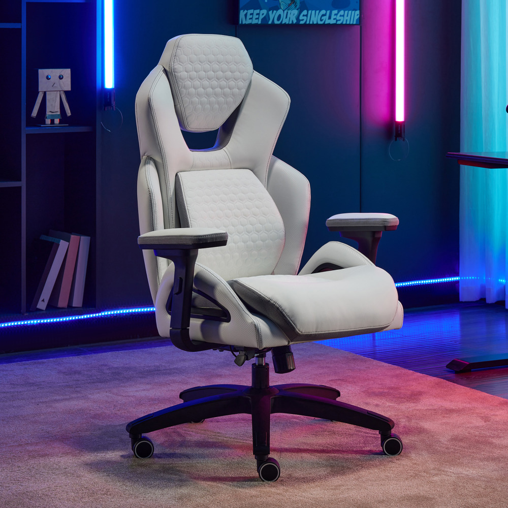 Shaquille O-Neal Sciron Big & Tall Ergonomic High-Back Vegan Leather Executive Gaming Office Chair, White/Gray, BIFMA Compliant MPN:52539-WHTGRY