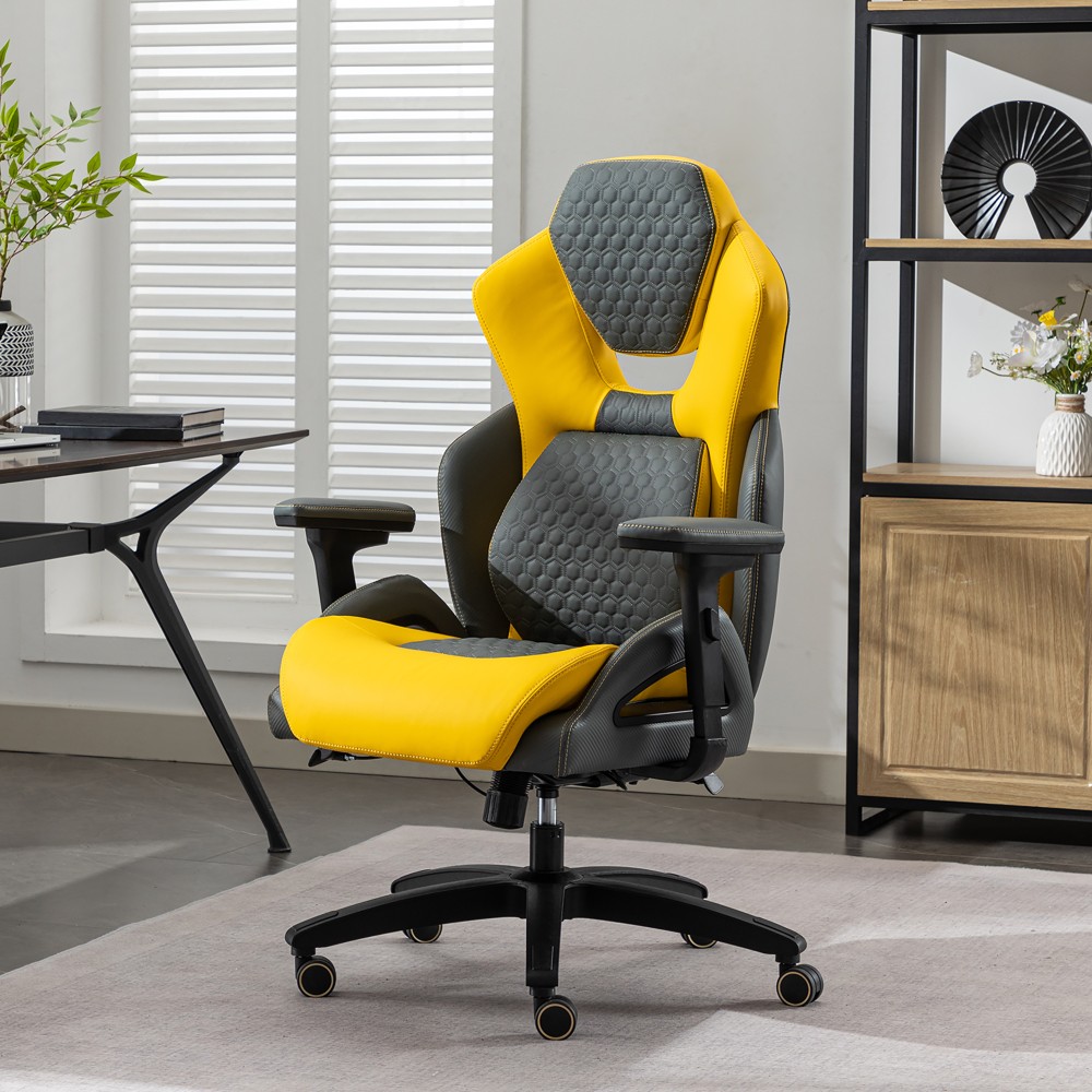 Shaquille O'Neal Sciron Big & Tall Ergonomic High-Back Vegan Leather Executive Gaming Office Chair, Gray/Yellow MPN:52539-YEL