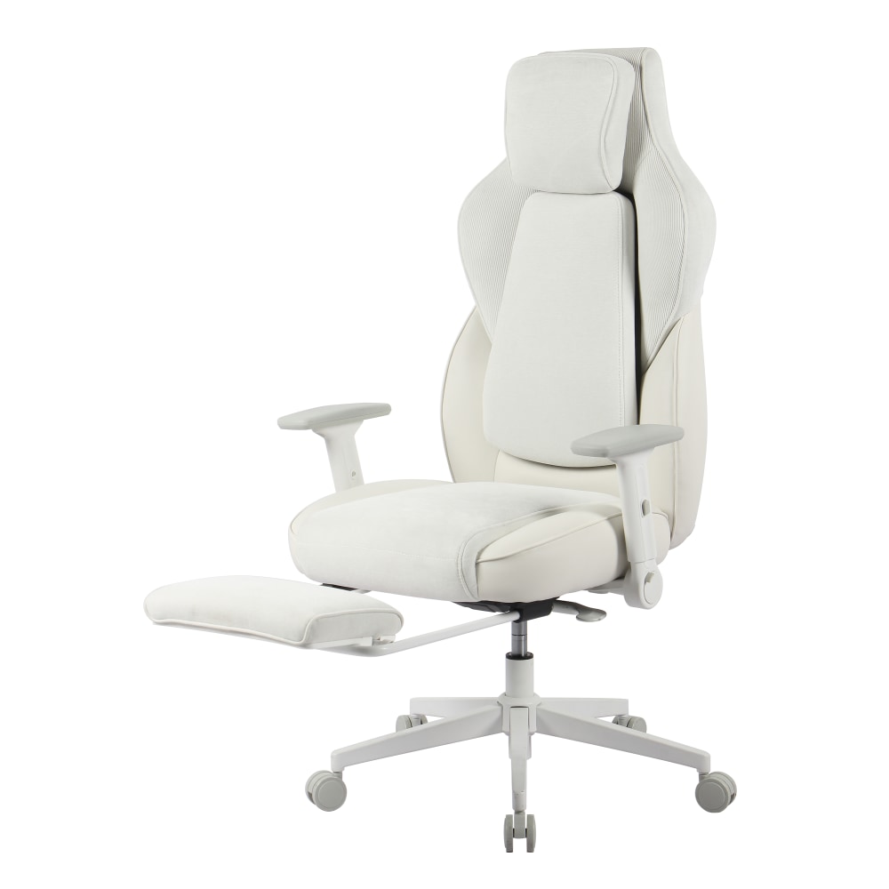 RS Gaming Saphira Ergonomic Fabric/Vegan Leather High-Back Gaming Chair With Footrest, Warm White, BIFMA Compliant MPN:HLC-3908