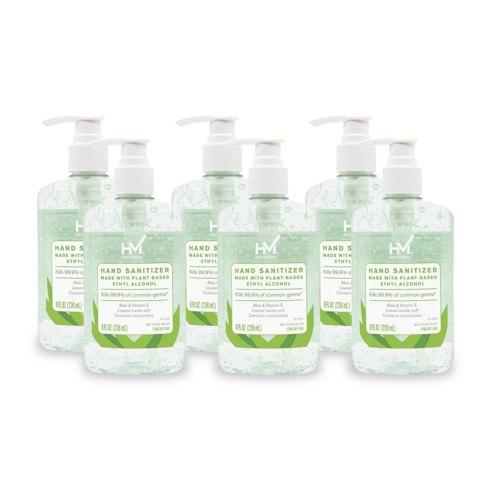 Highmark Hand Sanitizer With Aloe, Floral Scent, 8 Oz, Green, Case Of 6 Bottles MPN:20-22319