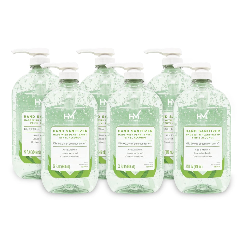 Highmark Hand Sanitizer With Aloe, Floral Scent, 32 Oz, Green, Case Of 6 Bottles MPN:20-22321