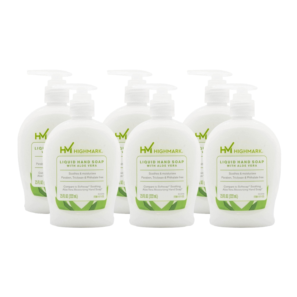 Highmark Aloe Liquid Hand Soap, Floral Scent, 7.5 Oz, White, Case Of 6 Bottles MPN:20-22314