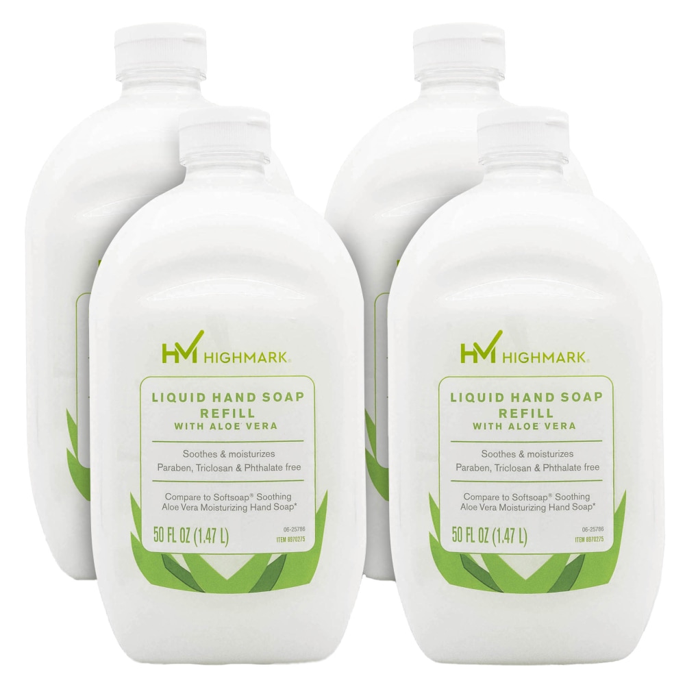 Highmark Aloe Liquid Hand Soap, Floral Scent, 50 Oz Refill Bottle, White, Case Of 4 Bottles MPN:20-22316