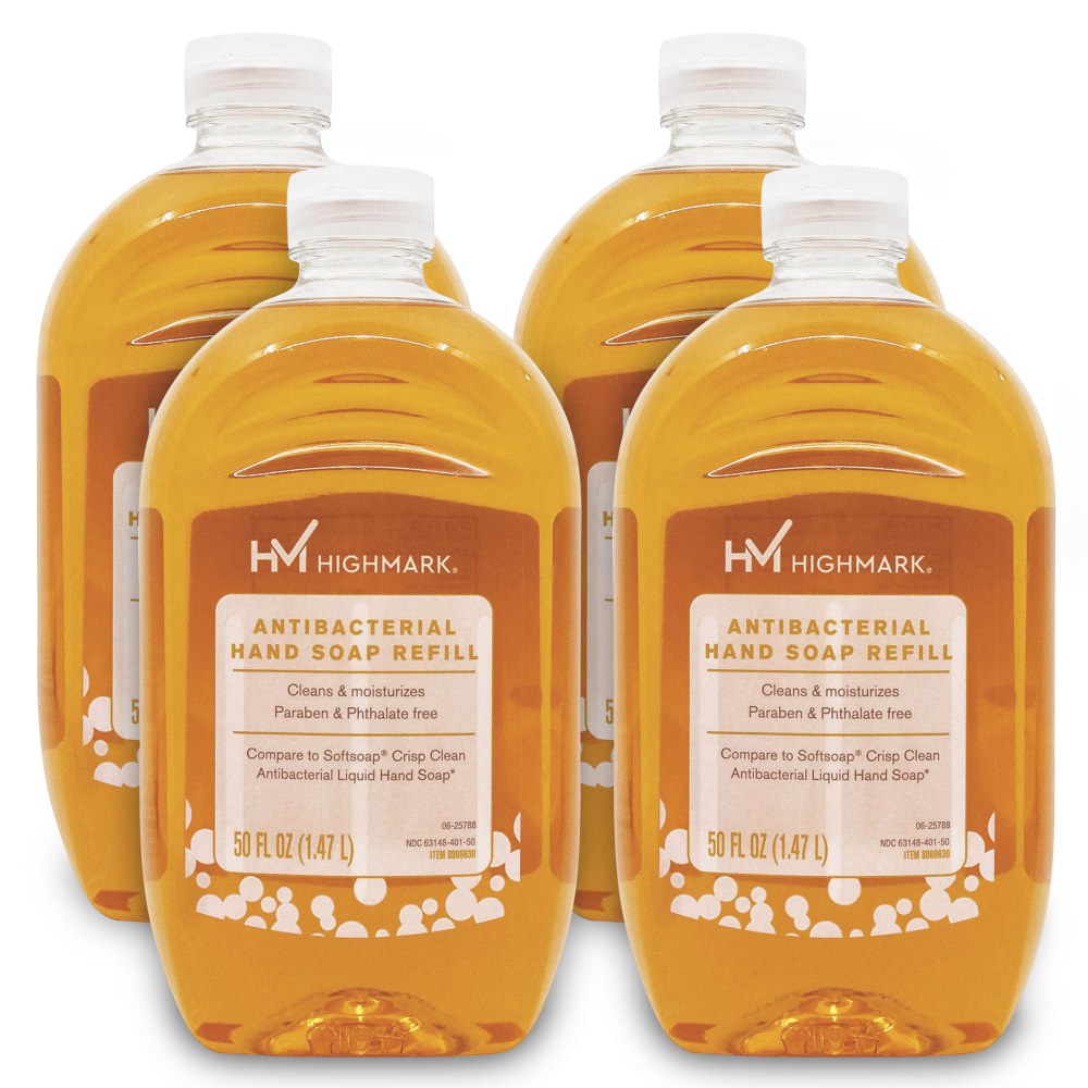 Highmark Antibacterial Liquid Hand Soap, Clean Scent, 50 Oz Refill Bottle, Orange, Case Of 4 Bottles MPN:20-22317